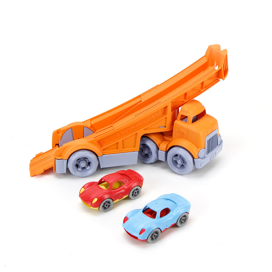 Racing Truck With 2 Racing Cars Eco Gifts Green Toys Bigjigs