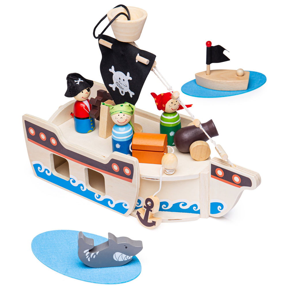 Mini Pirate Ship Toy Playset | Wooden Pirate Ship | Bigjigs Toys