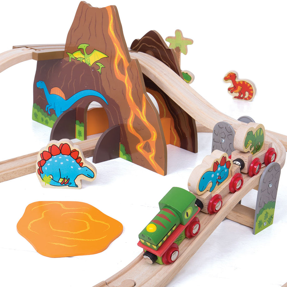 Wooden dinosaur cheap train set asda