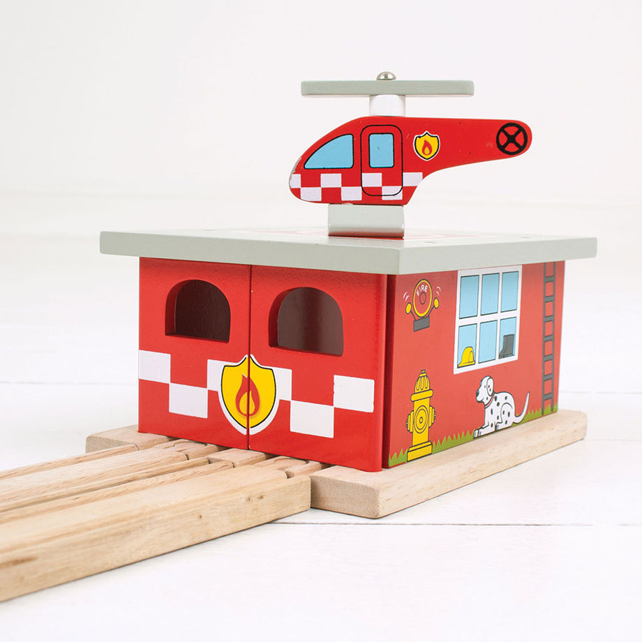 Fire Station Shed Wooden Train Accessories Bigjigs Toys