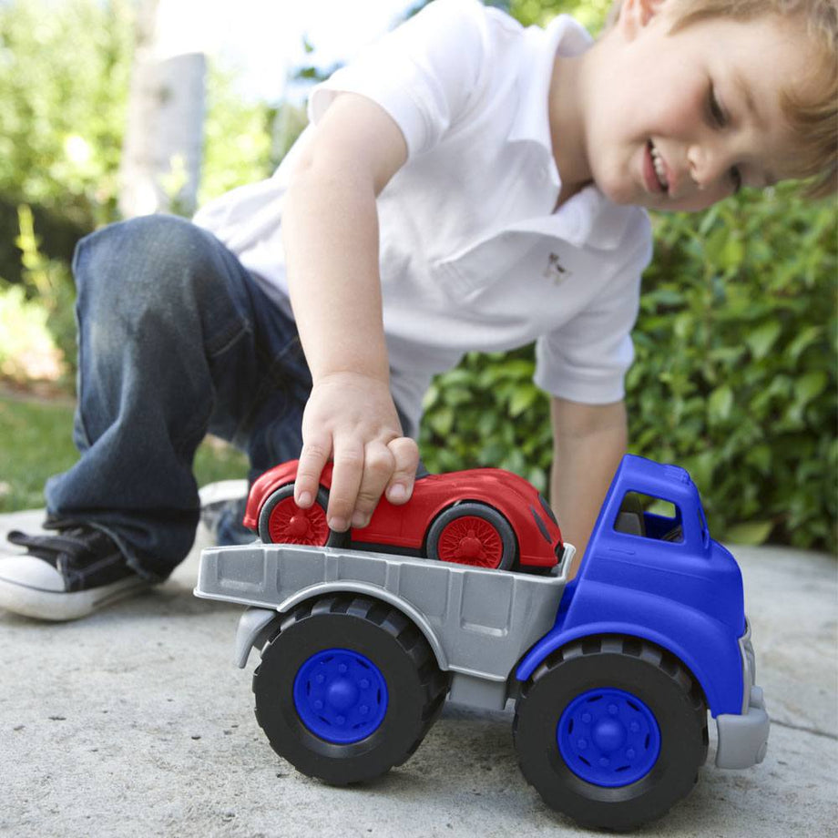 Green toys flatbed truck and hot sale race car