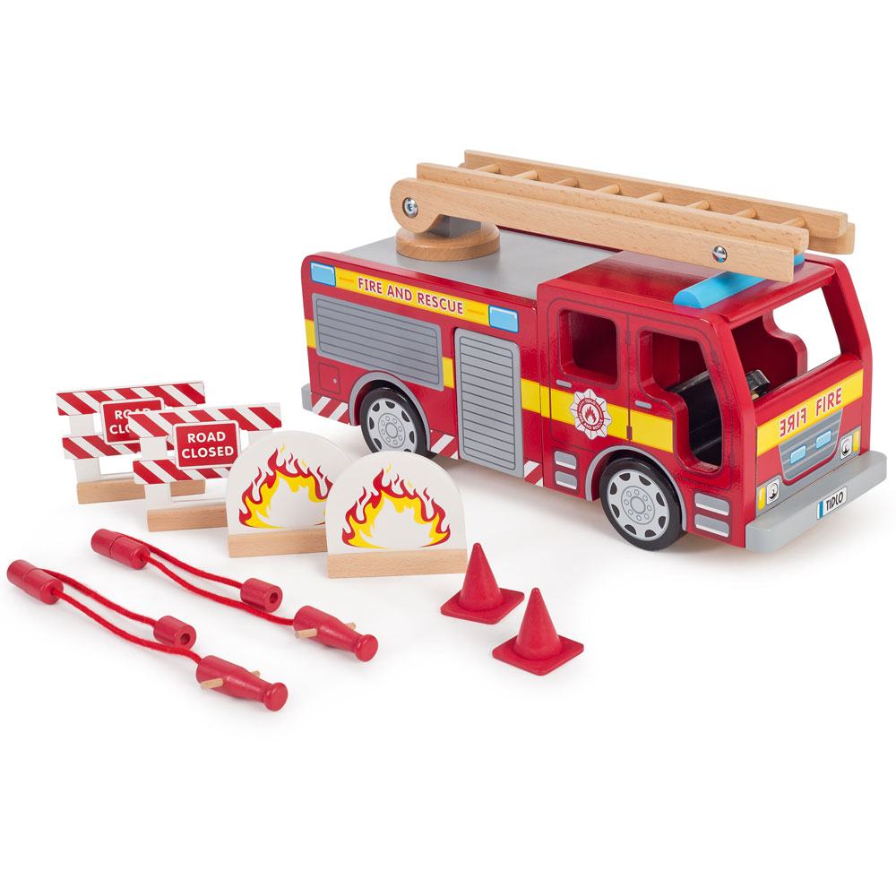 Tidlo Wooden Fire Engine | Fire Engine Toys | Bigjigs Toys