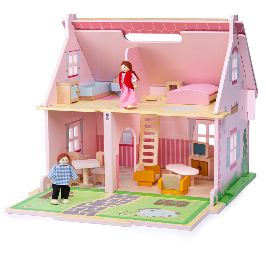 Bigjigs Toys, Heritage Playset Rose Cottage Doll House, Wooden Toys, Wooden  Dolls House, Doll House for Toddlers, 18pcs Dolls House Furniture, Girls